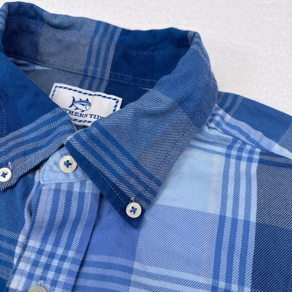 Southern Tide Button Up Shirt Men Size Medium Blue Plaid Classic Fit Casual Knit - Picture 5 of 10